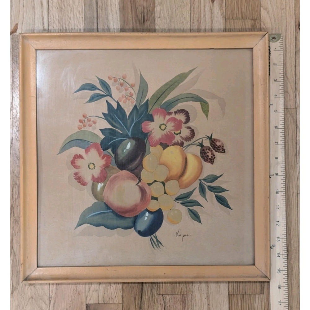 Ruben Kupur VTG Art Deco Gouache Floral Fruit Still Life Painting Framed Signed - Picture 6 of 7
